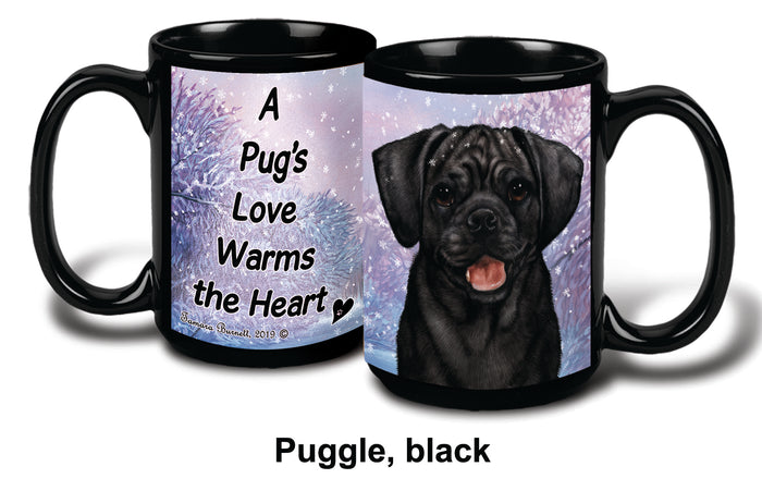 Puggle Black Winter Mug 15 oz