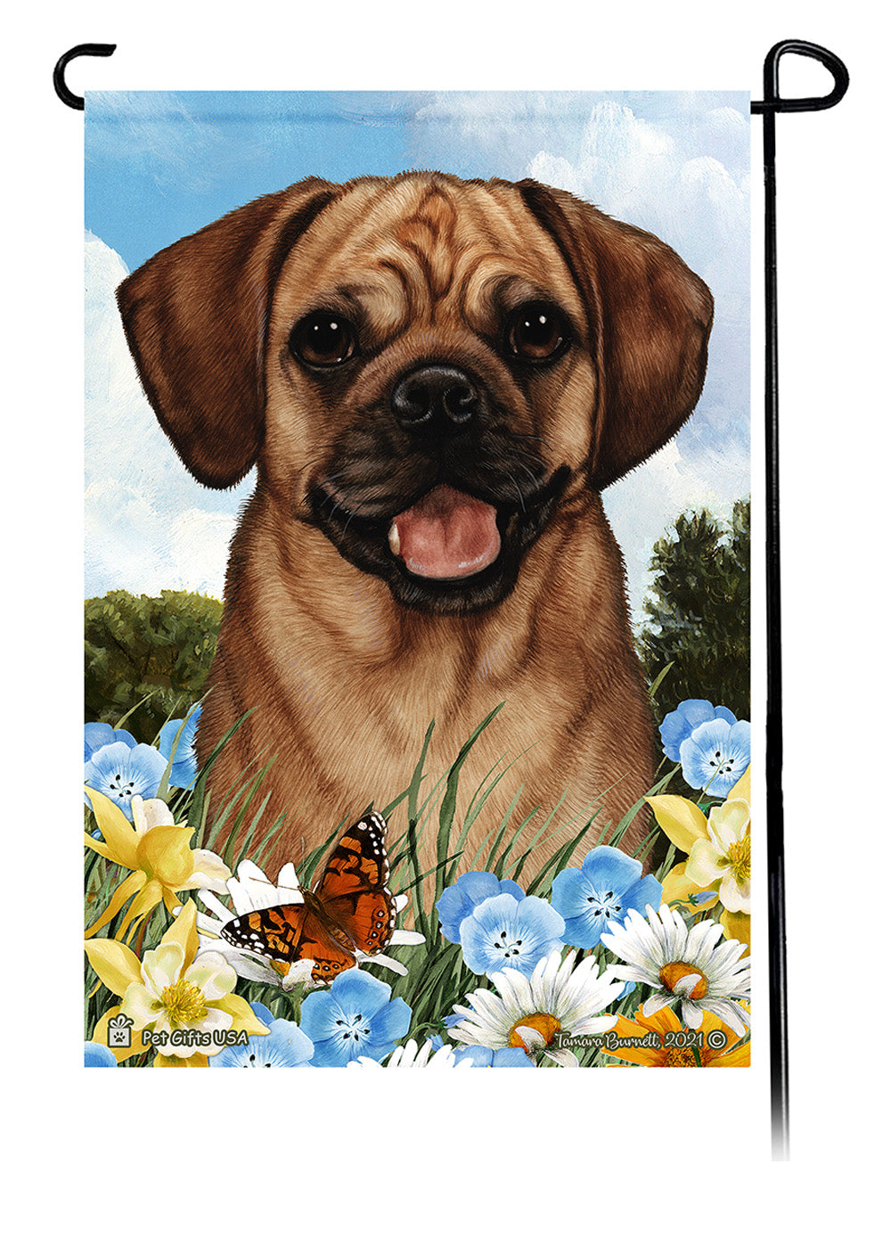 Puggle Summer Flowers - Garden Flag
