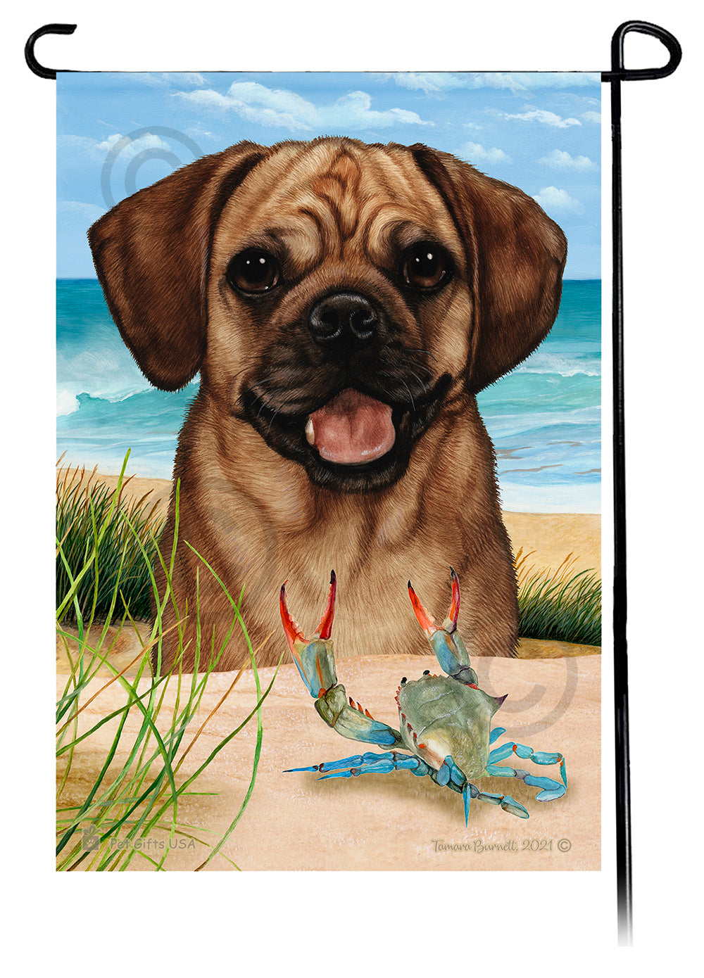 Puggle Summer Flowers Garden Flag