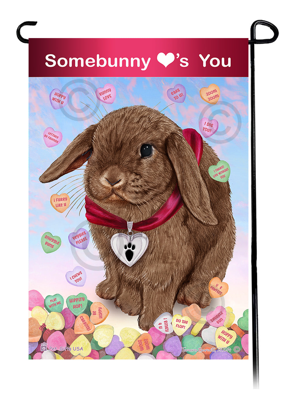 Mini Lop Rabbit Valentine Sweetheart - Garden Flag