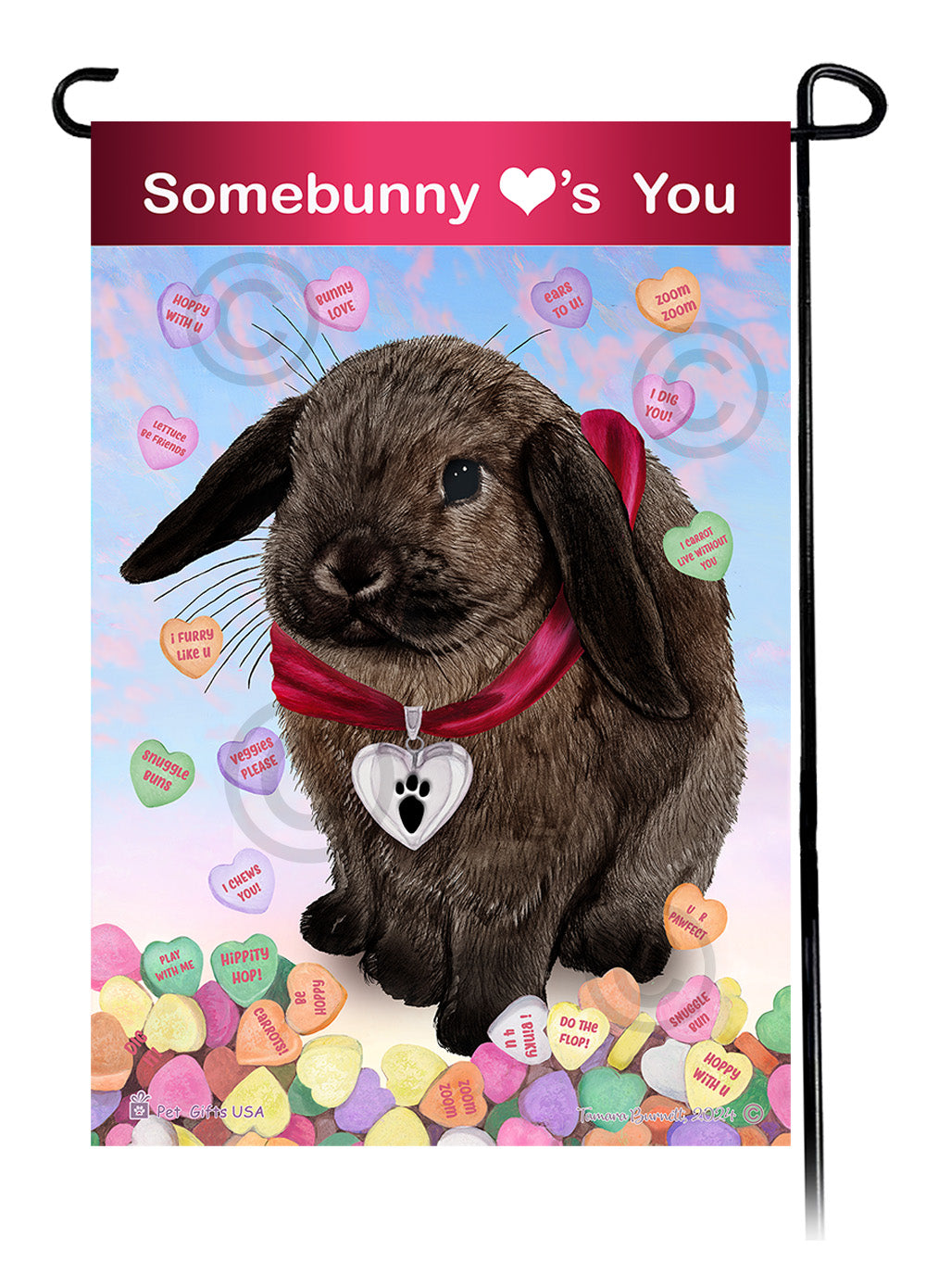 Mini Lop Rabbit Valentine Sweetheart - Garden Flag