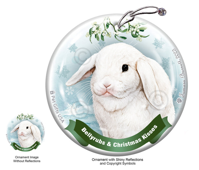 Rabbit Mini Lop White Bellyrubs and Christmas Kisses Ornament