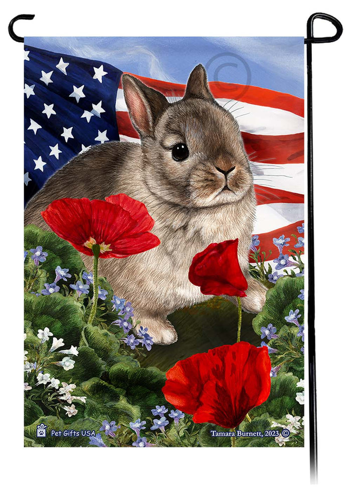 Netherland Dwarf Rabbit Patriotic Flowers Garden Flags