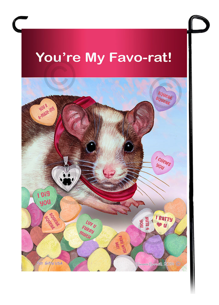 Brown & White Pied Rat Valentine Sweetheart Garden Flags