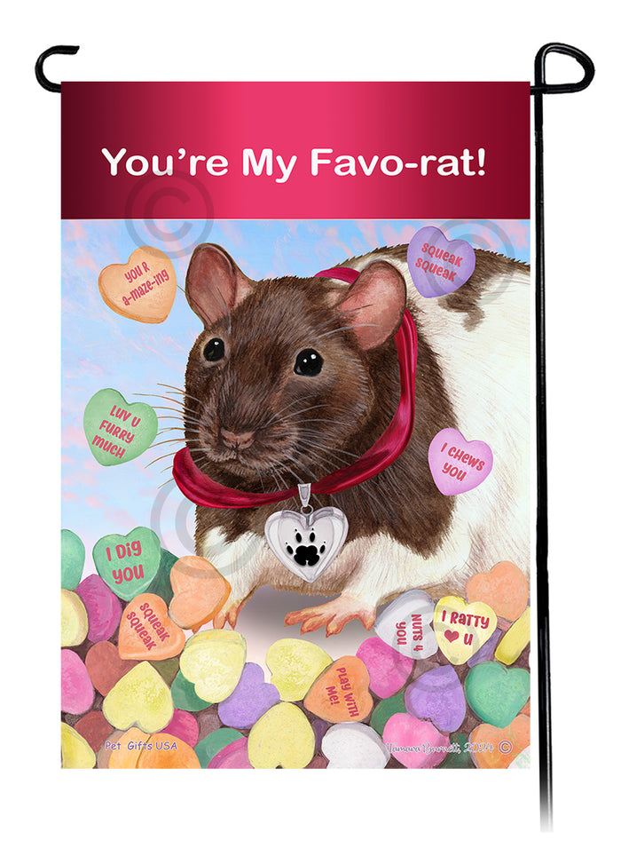 Chocolate & White Hooded Rat Valentine Sweetheart Garden Flags