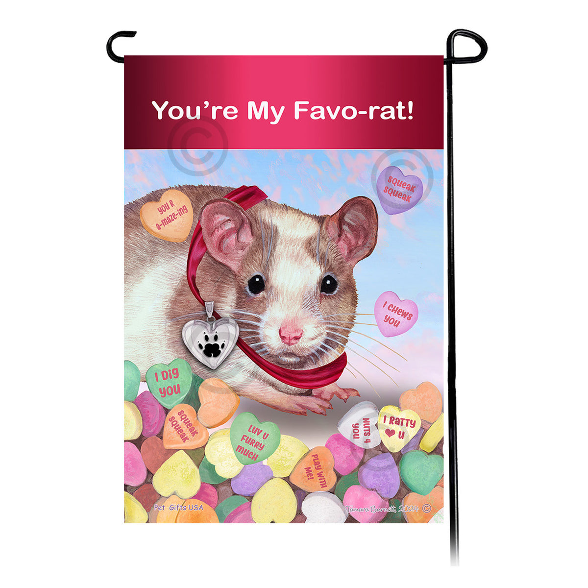 Tan & White Pied Rat Valentine Sweetheart Garden Flags