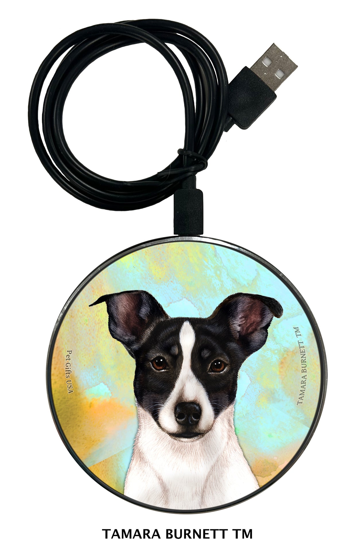 Rat Terrier Black and White Tipped Zoomies Wireless Charger