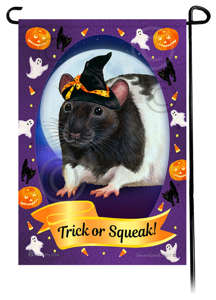 Black & White Hooded Rat Halloween Howls Garden Flags