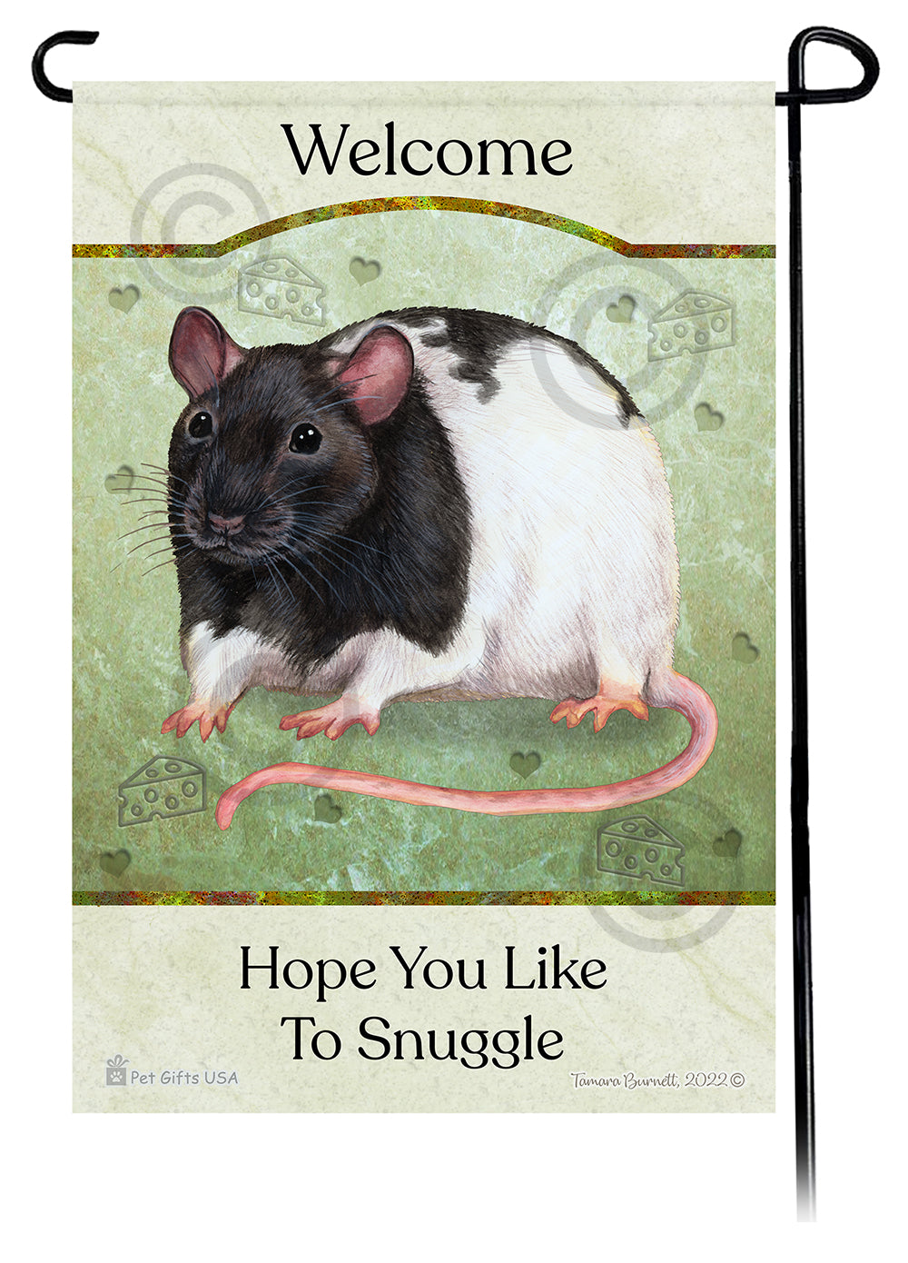 Black & White Hooded Rat Hope You Like To Snuggle Garden Flags