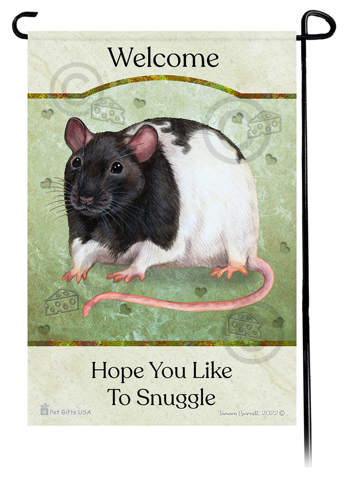 Black & White Hooded Rat Hope You Like To Snuggle Garden Flags