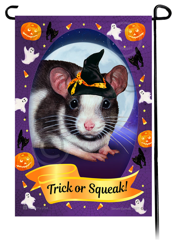 Black & White Pied Rat Halloween Howls Garden Flags