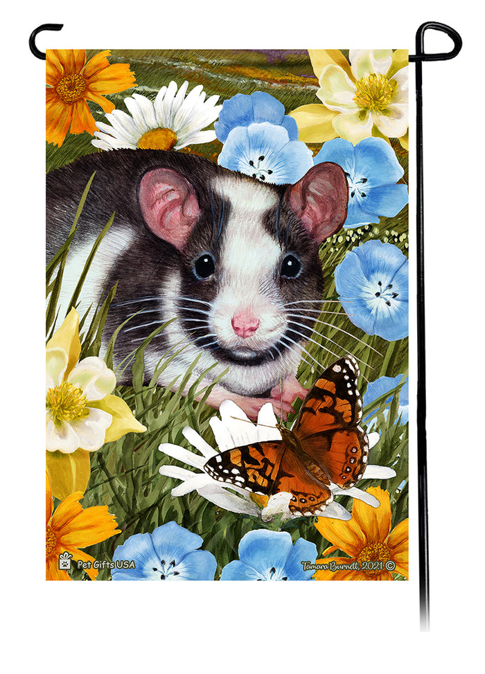 Black & White Pied Rat Summer Flowers Garden Flags