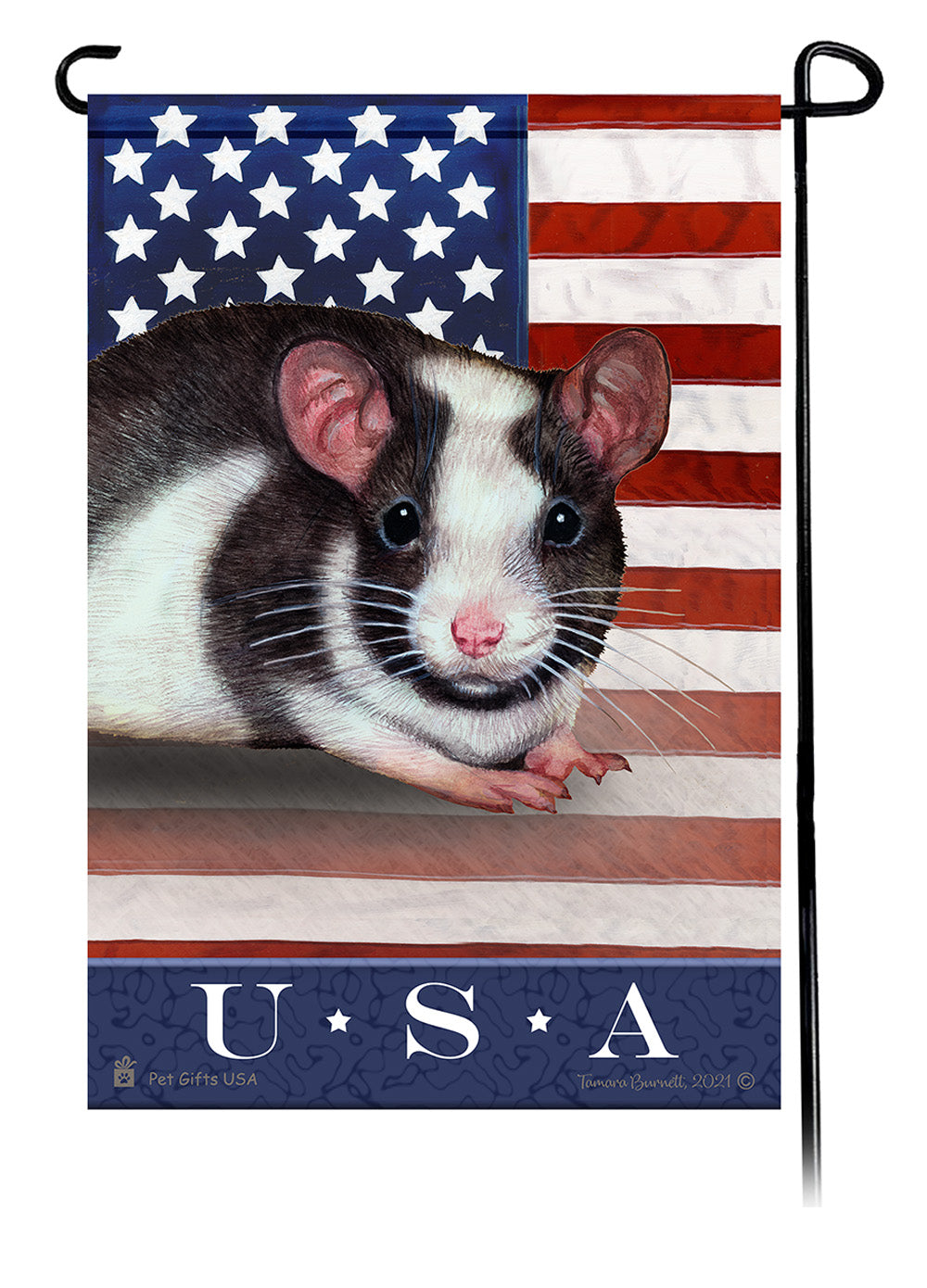 Black & White Pied Rat True Blue Garden Flags
