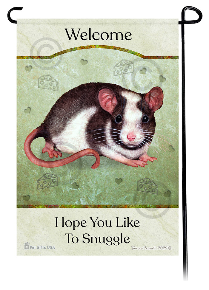 Black & White Pied Rat Hope You Like To Snuggle Garden Flags
