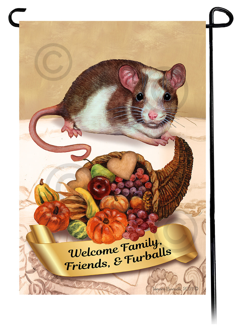 Black & White Shorthair Cat Thanksgiving - Garden Flag