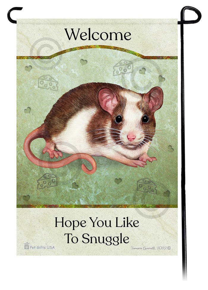 Brown & White Pied Rat Hope You Like To Snuggle Garden Flags