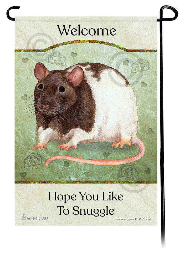 Chocolate & White Hooded Rat Hope You Like To Snuggle Garden Flags