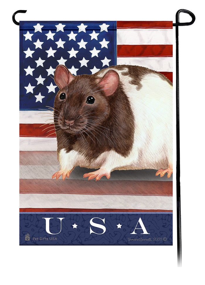Chocolate & White Hooded Rat True Blue Garden Flags