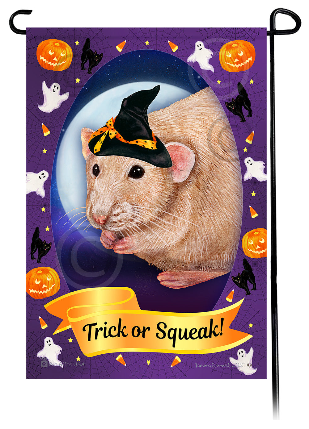 Light Cream Rat Halloween Howls - Garden Flag