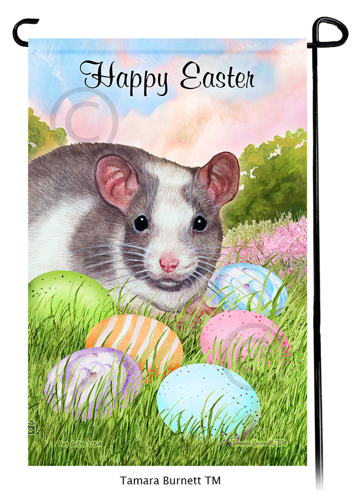 Grey & White Pied Rat Happy Easter Garden Flags