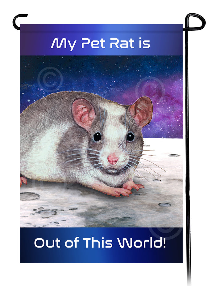Grey & White Pied Rat Out Of This World Garden Flags