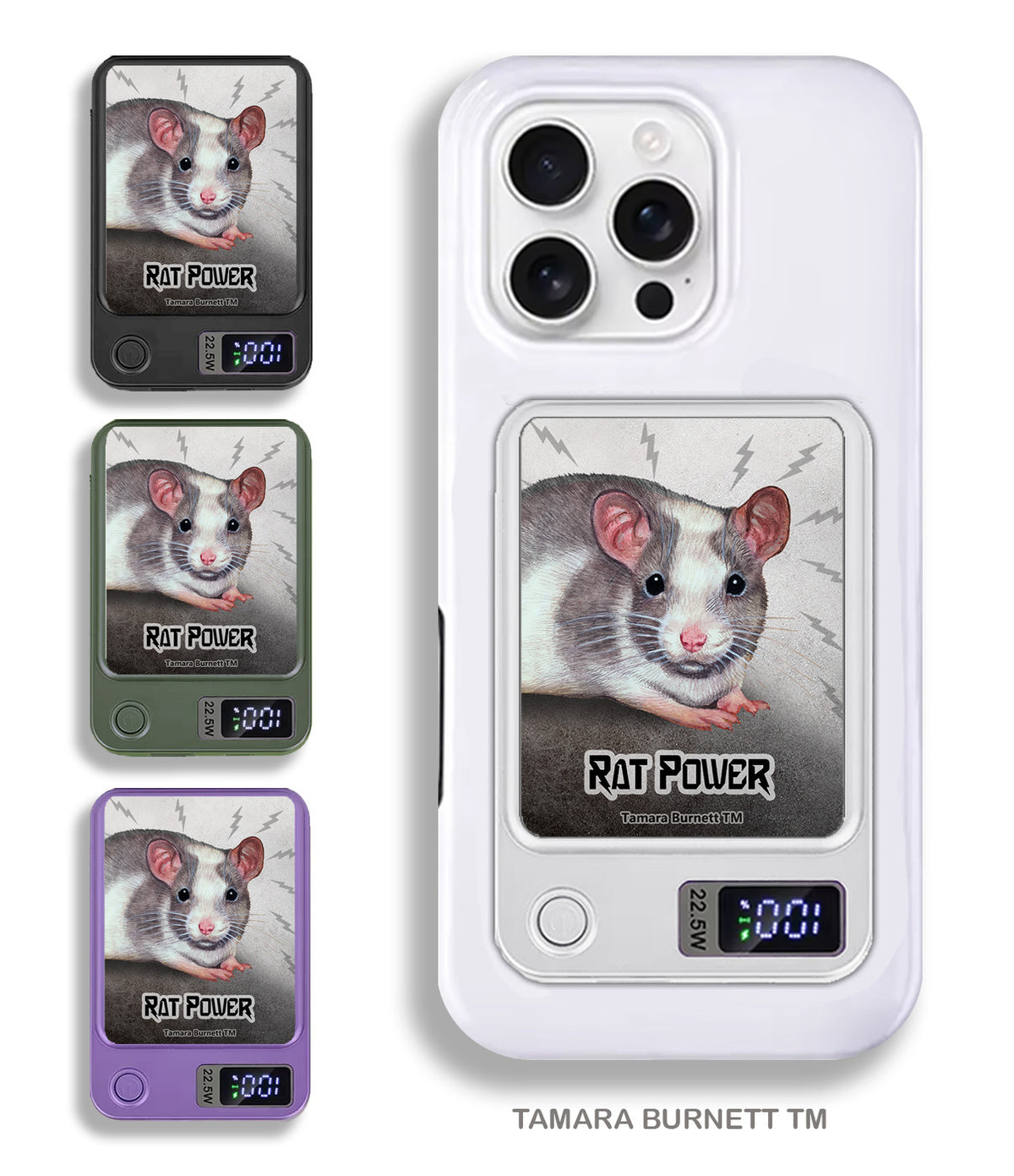 Rat Grey/White Pied Phone Bank Wireless Charger