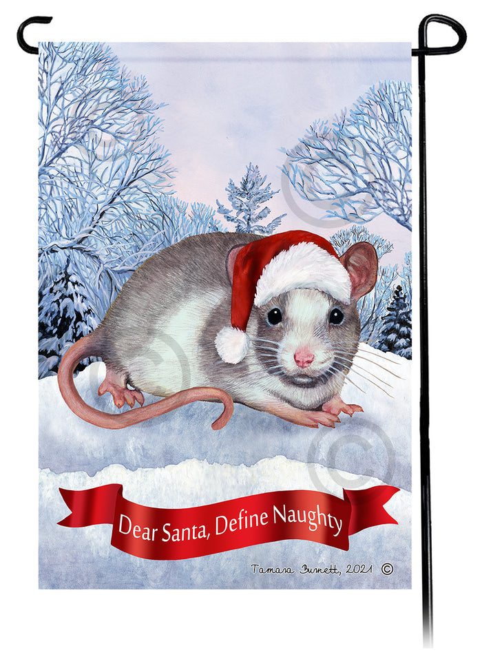 Grey & White Pied Rat Dear Santa Define Naughty Garden Flags