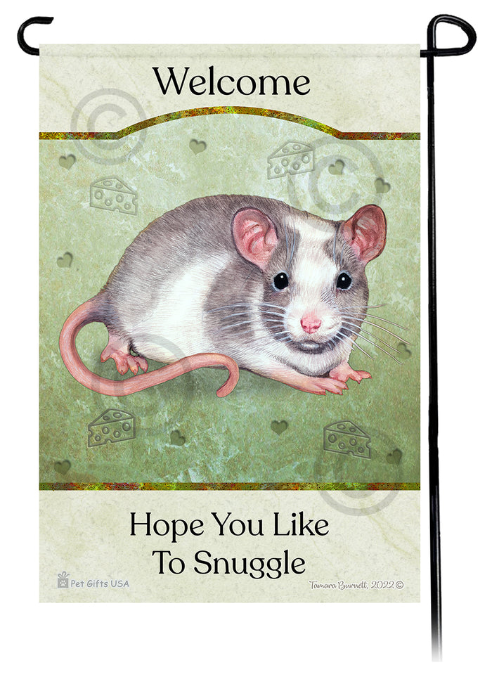 Grey & White Pied Rat Hope You Like To Snuggle Garden Flags