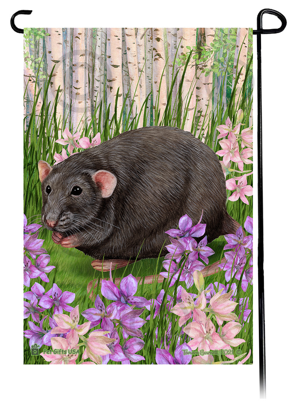 Light Grey Solid Rat Spring Flowers Garden Flags