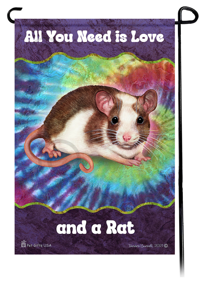 Brown & White Pied Rat All You Need Is Love Garden Flags