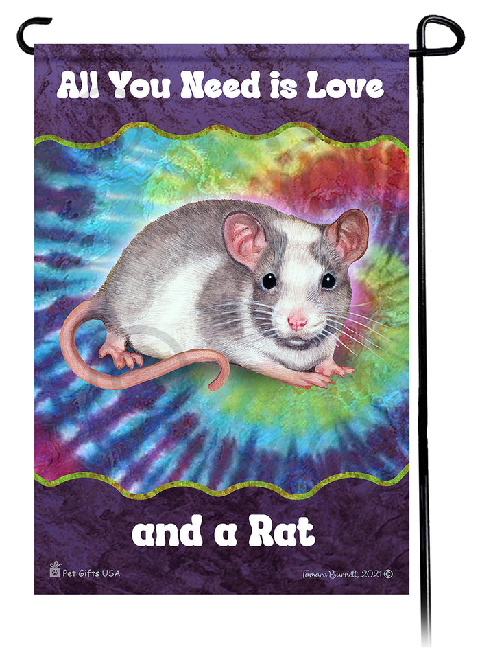Grey & White Pied Rat All You Need Is Love Garden Flags