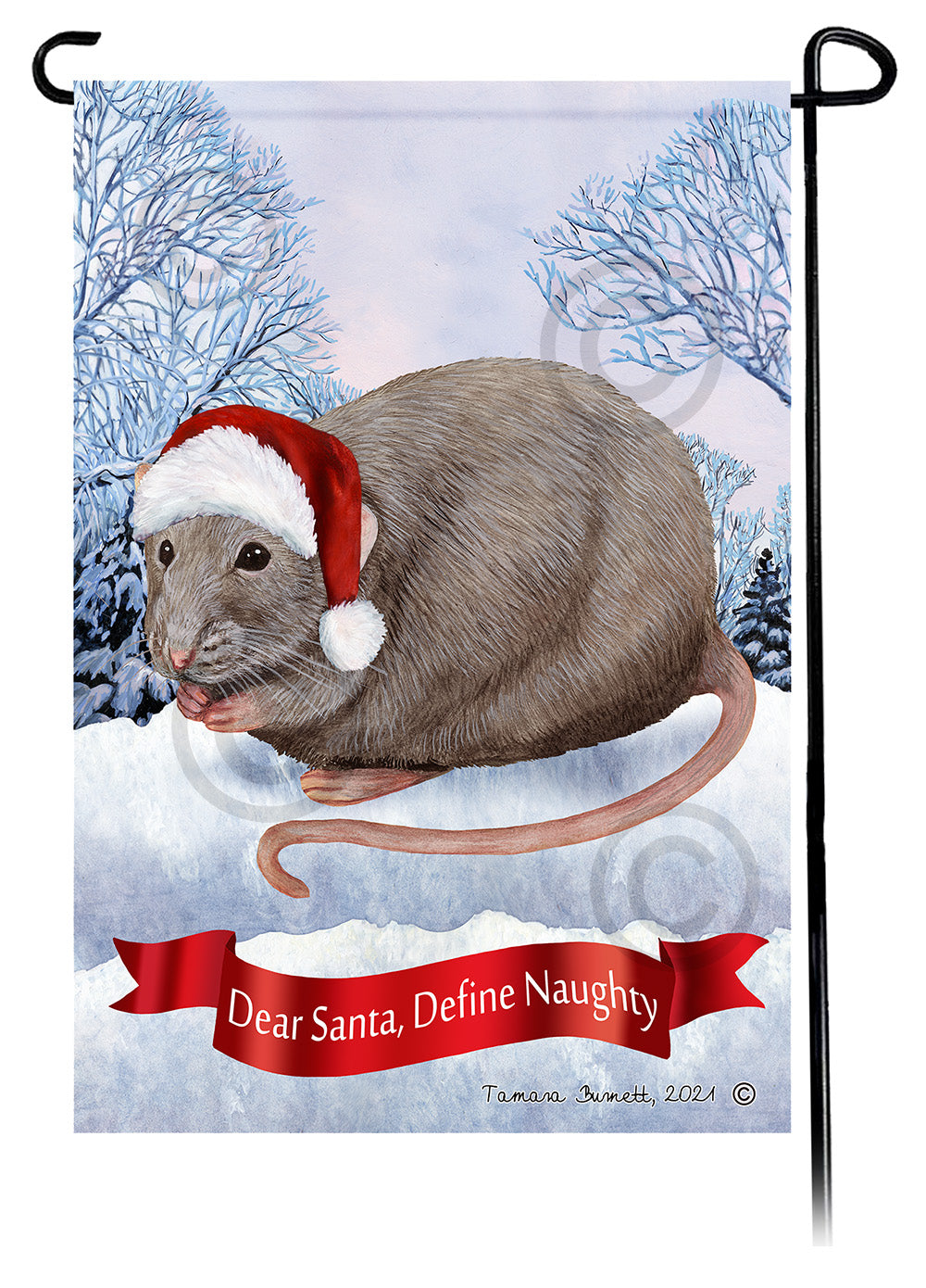 Light Grey Solid Rat Dear Santa Define Naughty Garden Flags