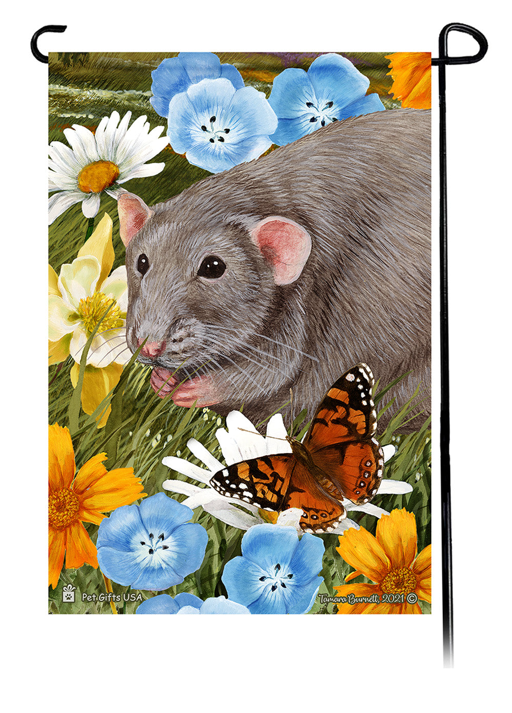Light Grey Solid Rat Summer Flowers - Garden Flag