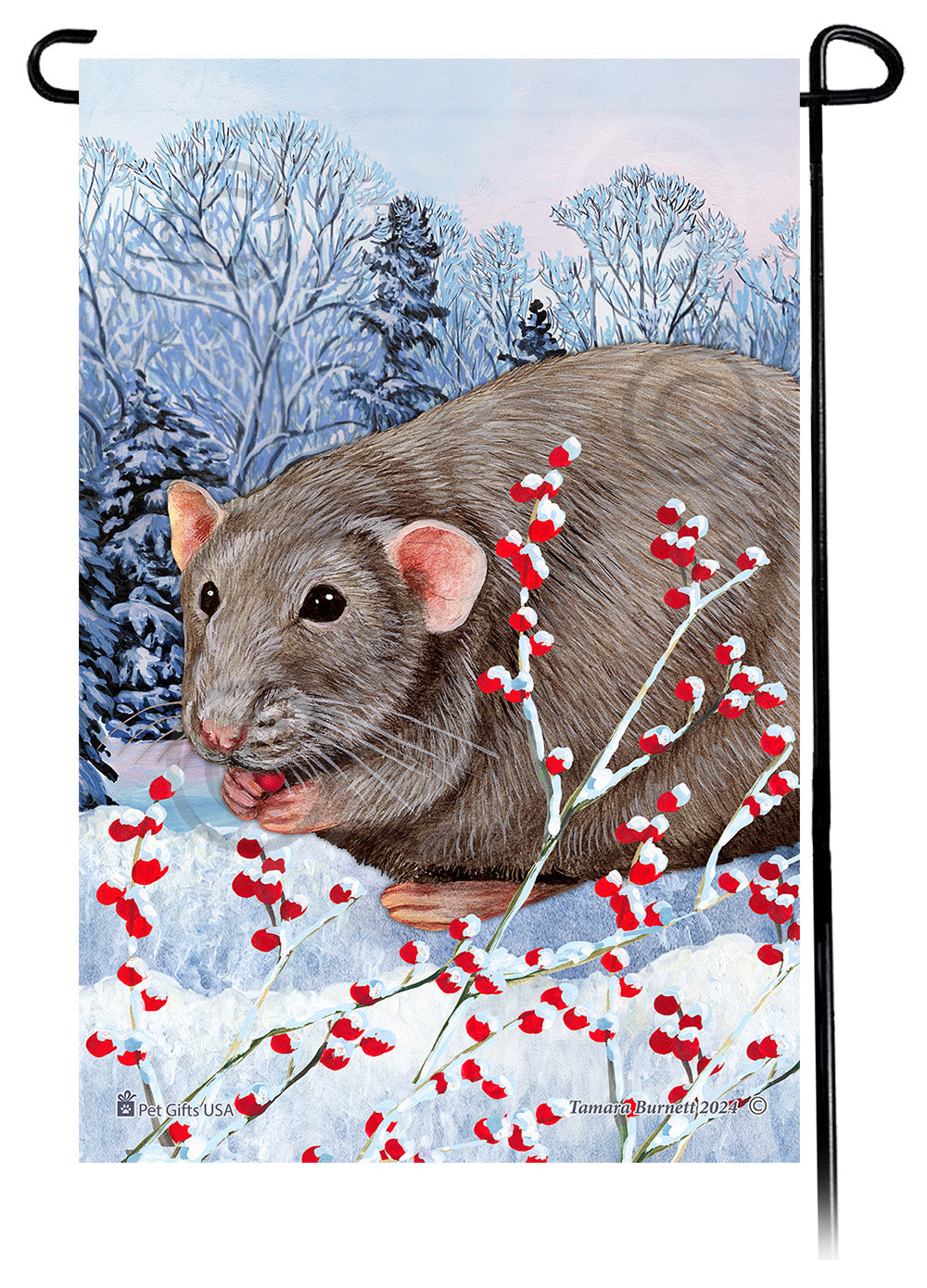 Light Grey Solid Rat Winterberries Garden Flags