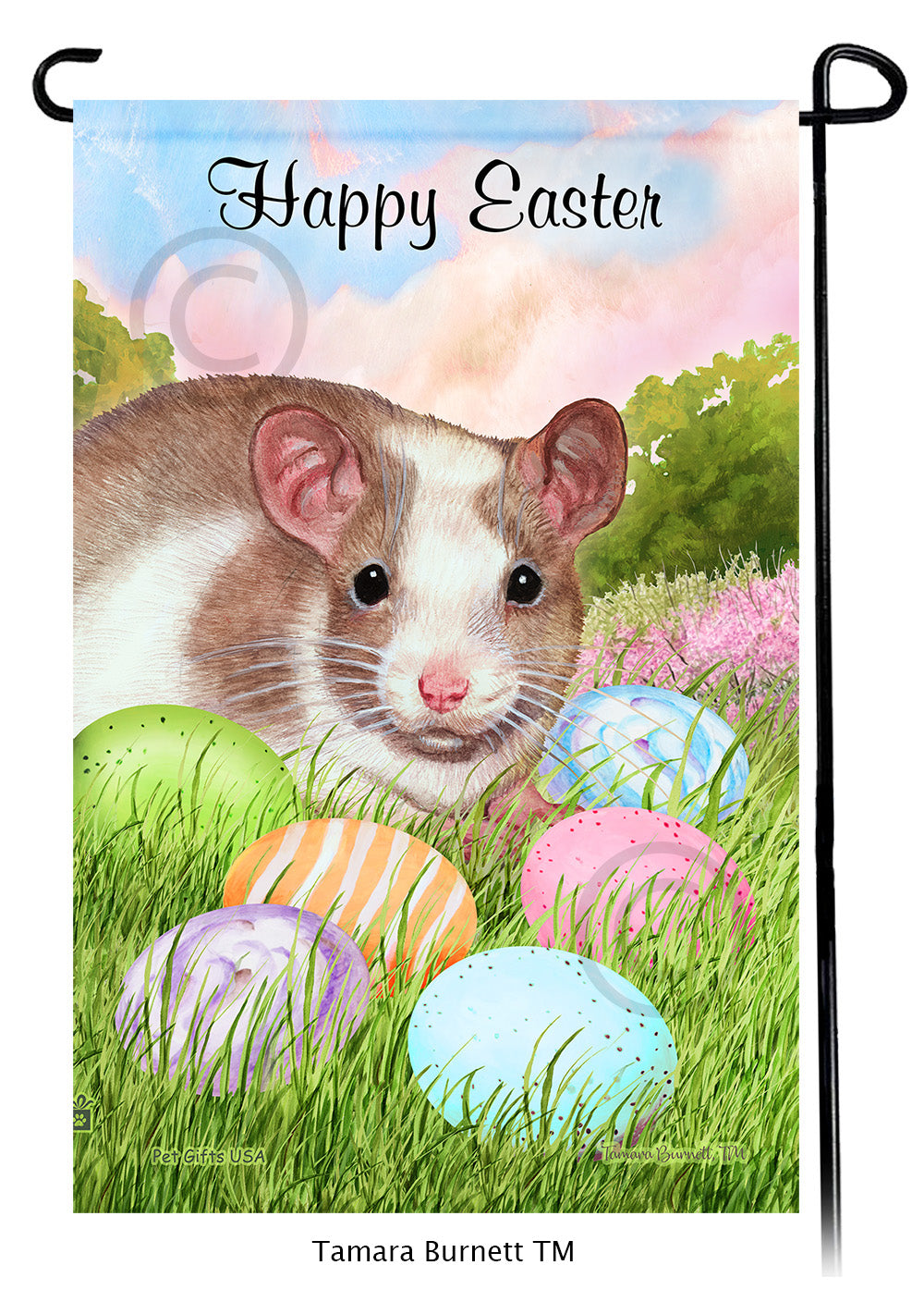Tan & White Pied Rat Happy Easter Garden Flags