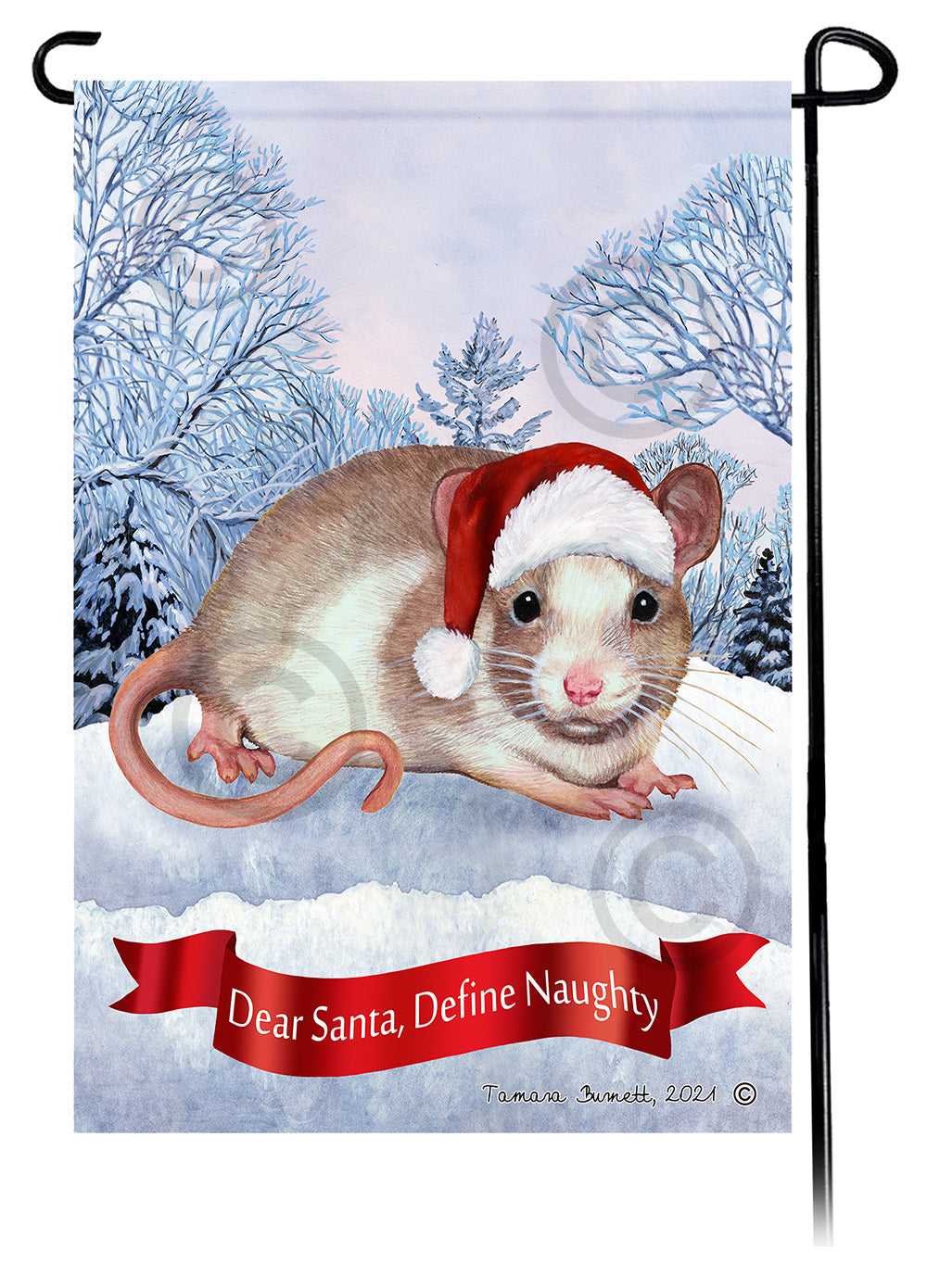 Tan & White Pied Rat Dear Santa Define Naughty Garden Flags