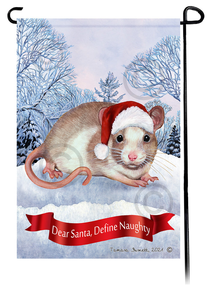 Tan & White Pied Rat Dear Santa Define Naughty Garden Flags