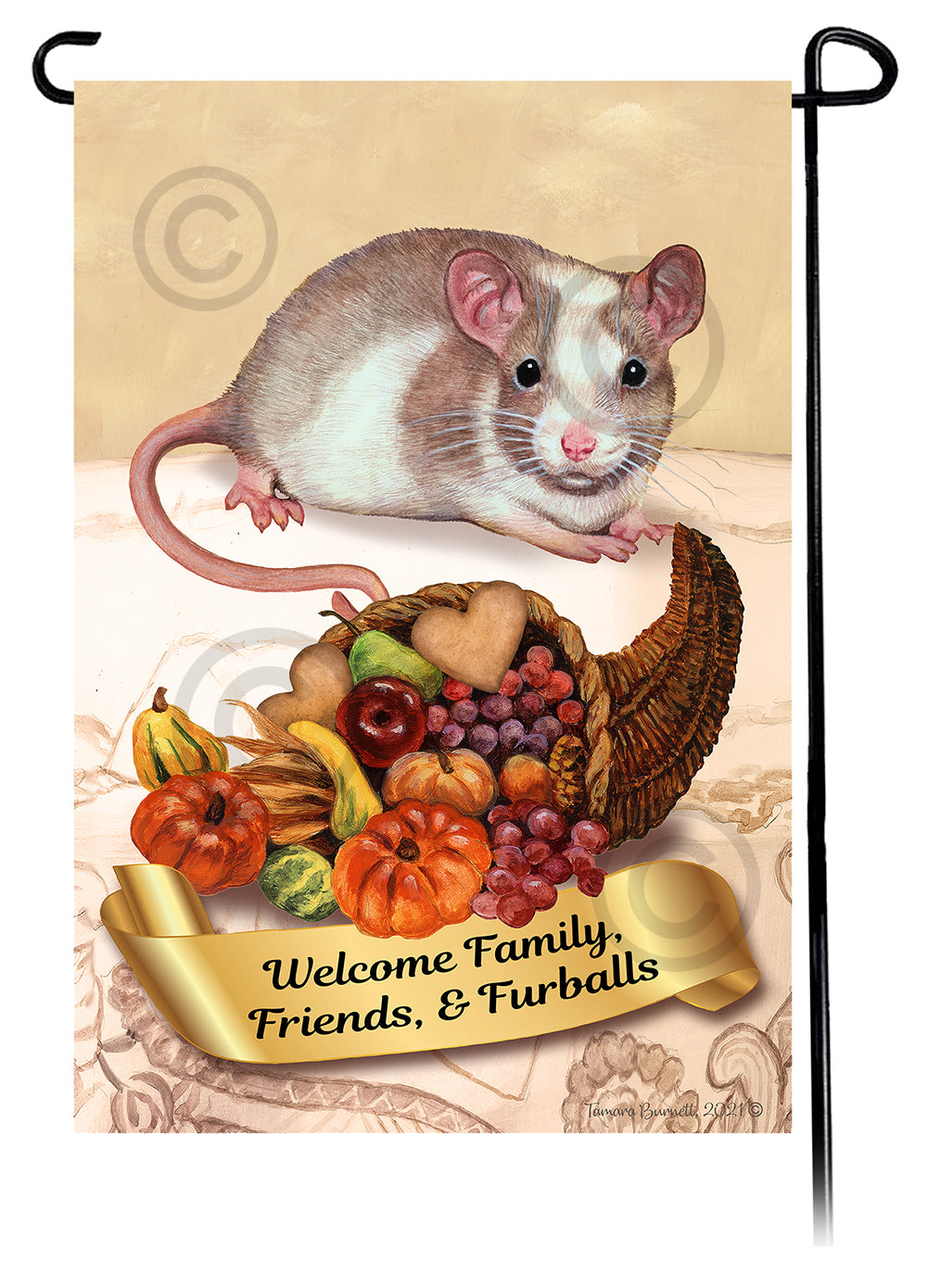 Black & White Shorthair Cat Thanksgiving - Garden Flag