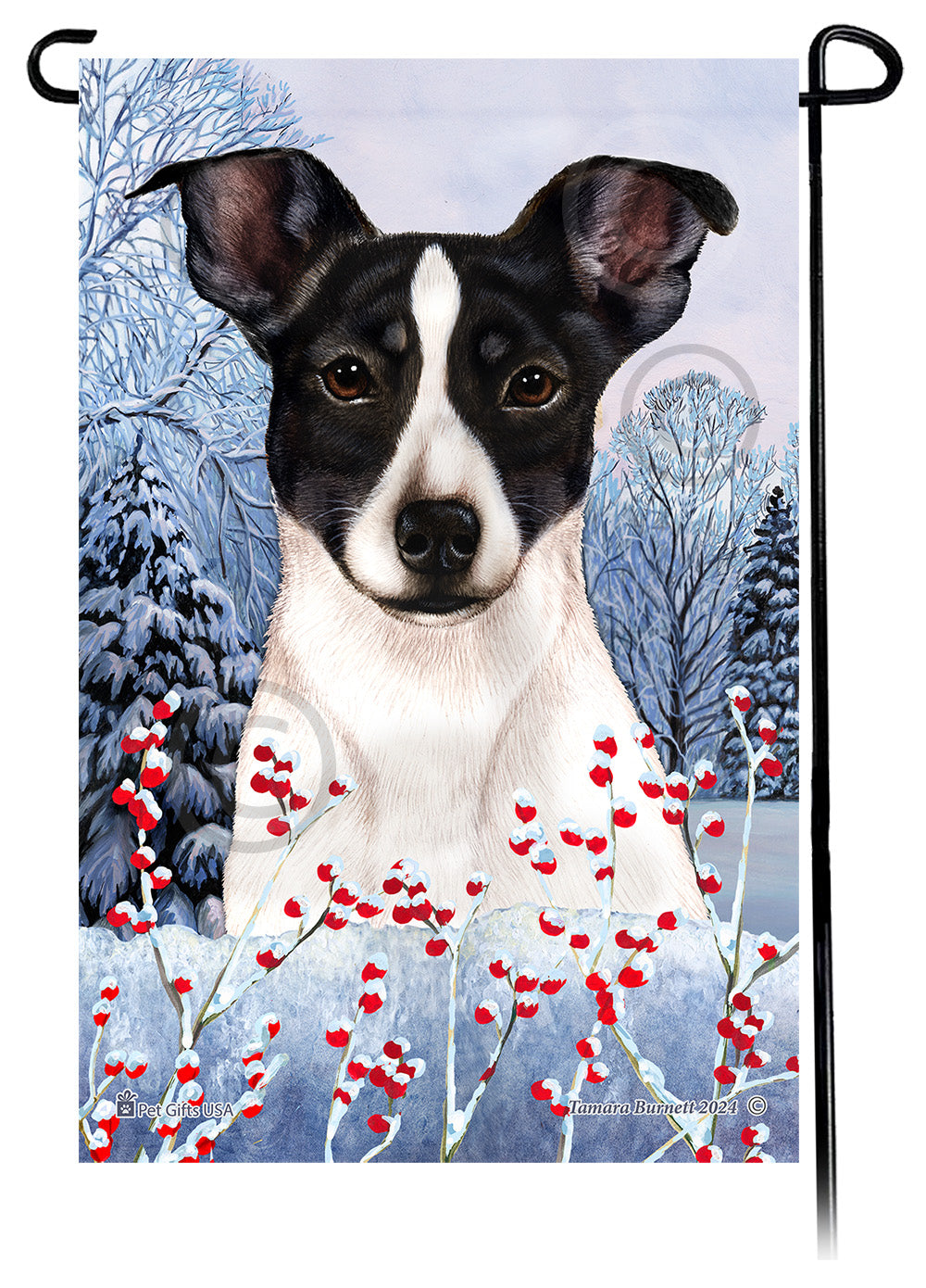 Rat Terrier Winterberries - Garden Flag