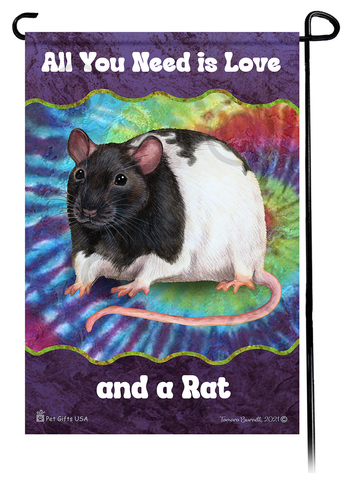 Black & White Hooded Rat All You Need Is Love Garden Flags