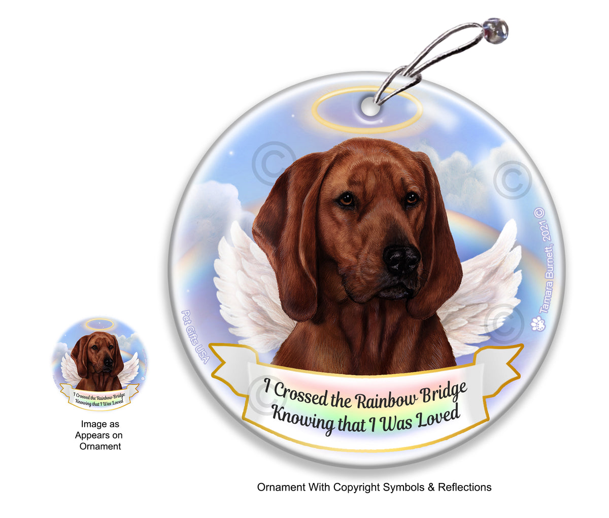 Redbone Coonhound Rainbow Bridge Memorial Ornament