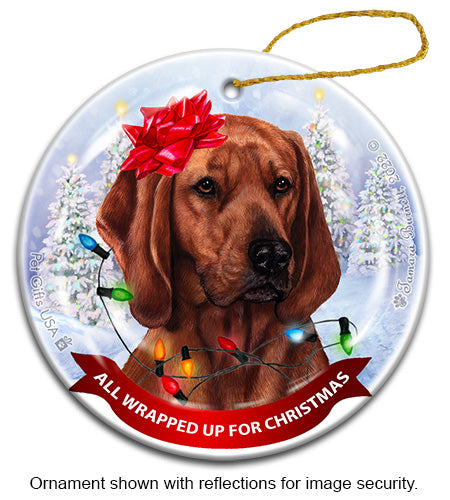 Redbone Coonhound All Wrapped Up Ornament