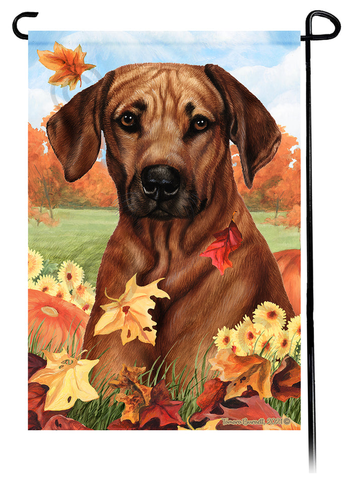 Rhodesian Ridgeback Falling Leaves Garden Flags
