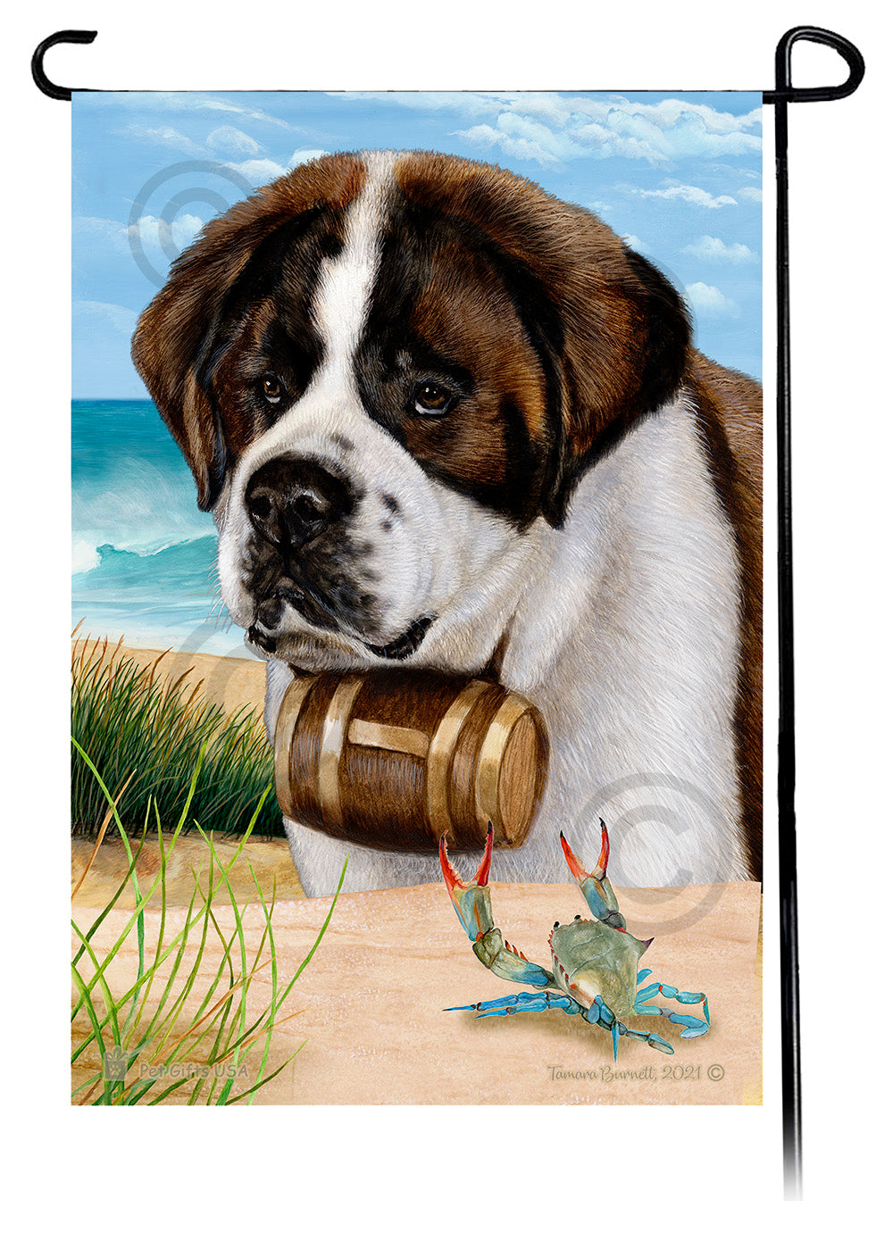 St Bernard Summer Flowers Garden Flag