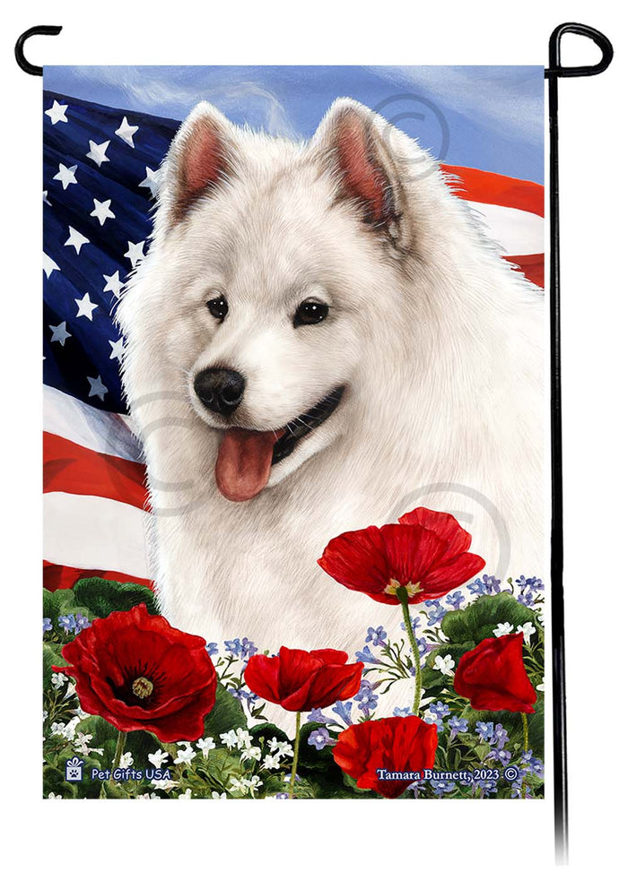 Samoyed Patriotic Flowers Garden Flags