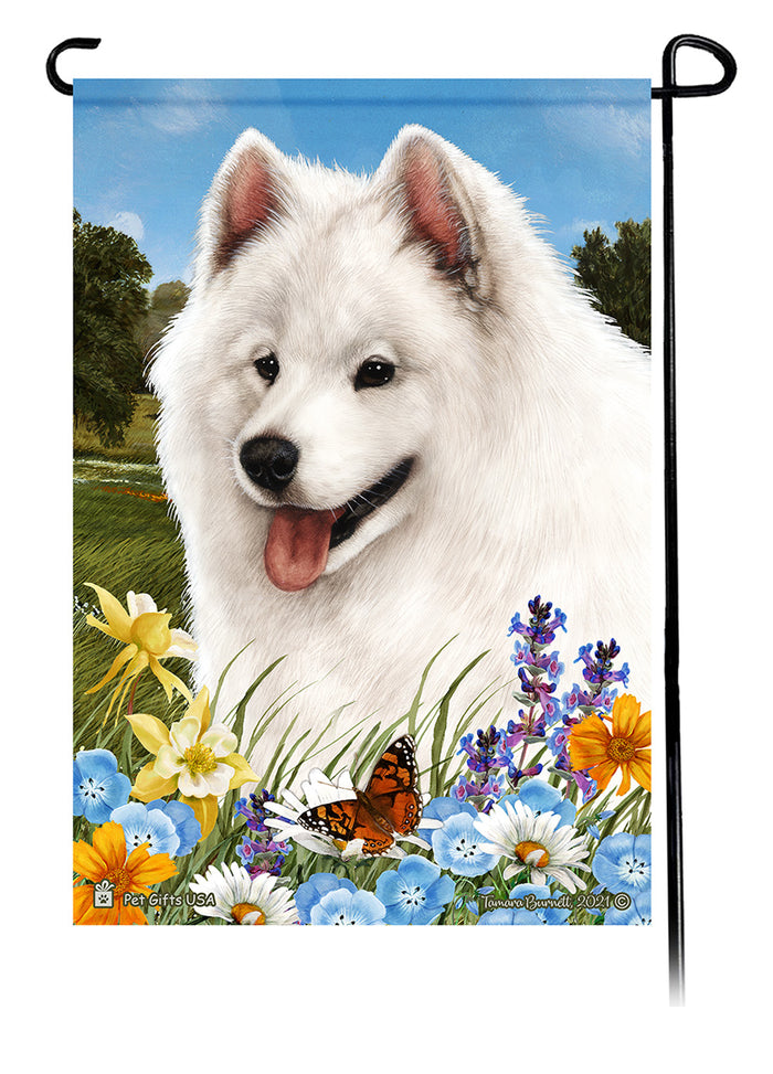 Samoyed Summer Flowers Garden Flags