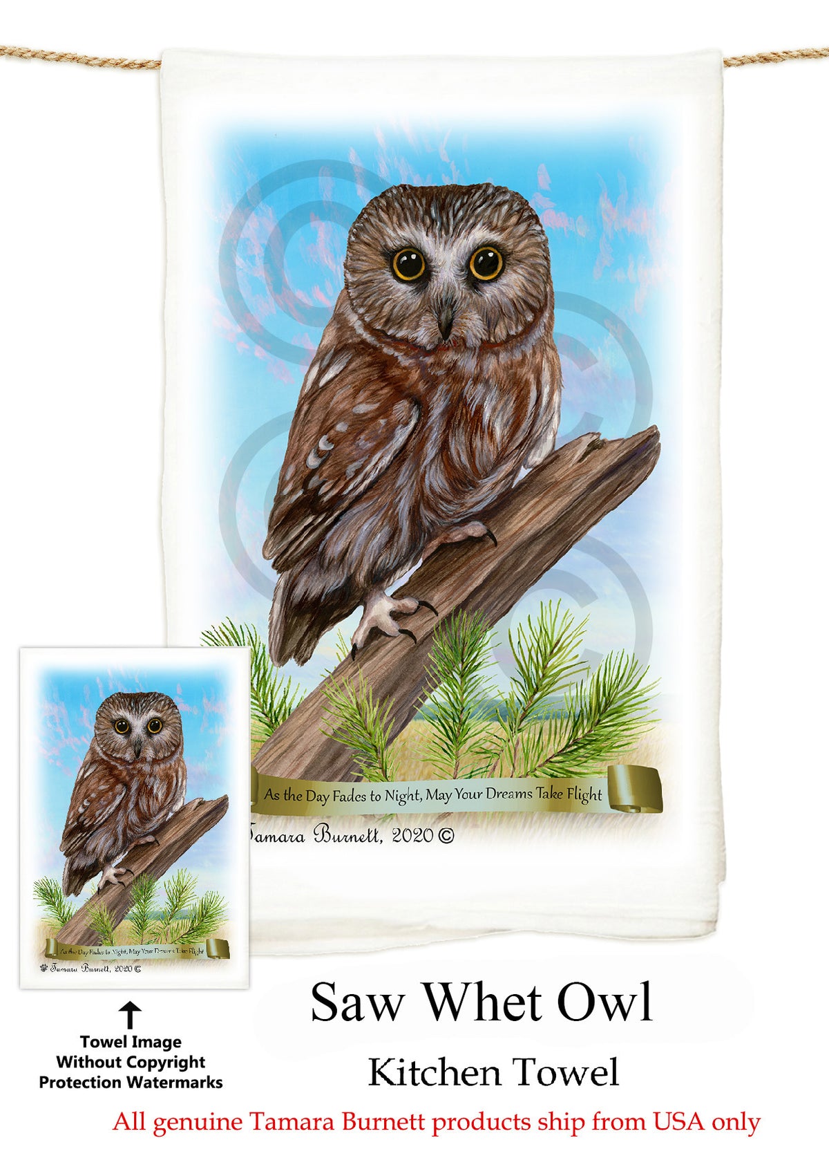 Saw Whet Owl Flour Sack Towel