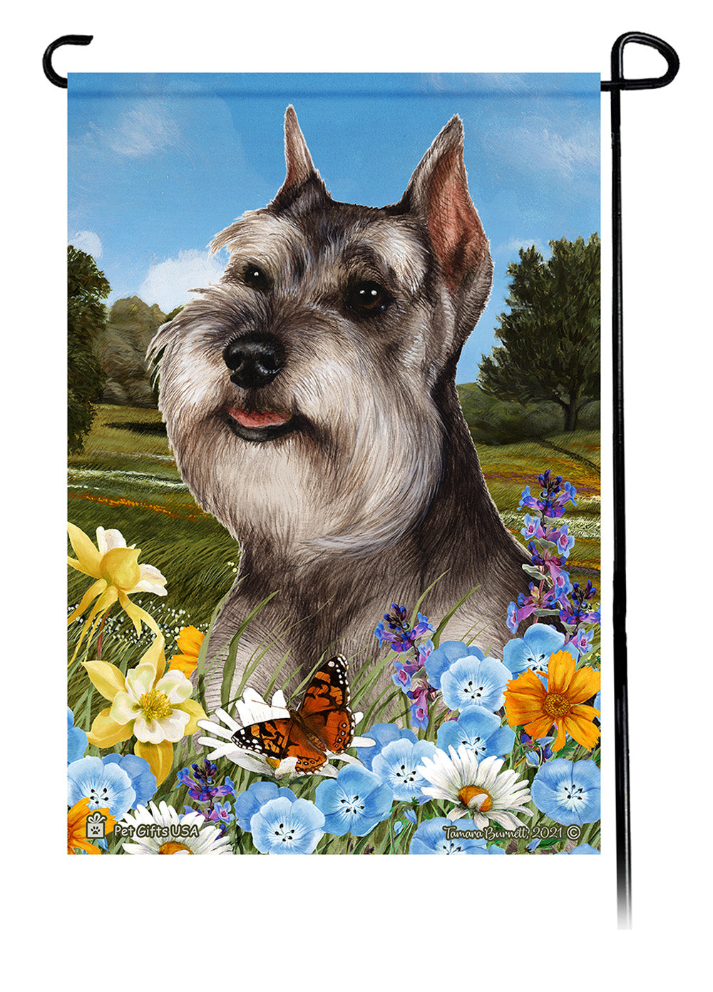 Schnauzer Summer Flowers - Garden Flag