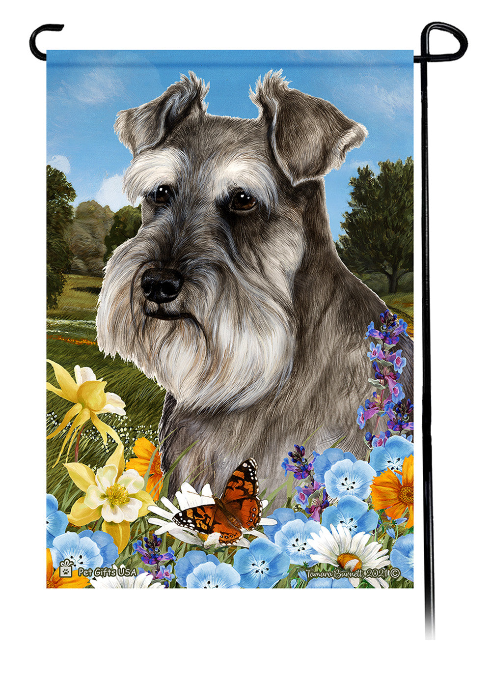 Schnauzer Summer Flowers - Garden Flag