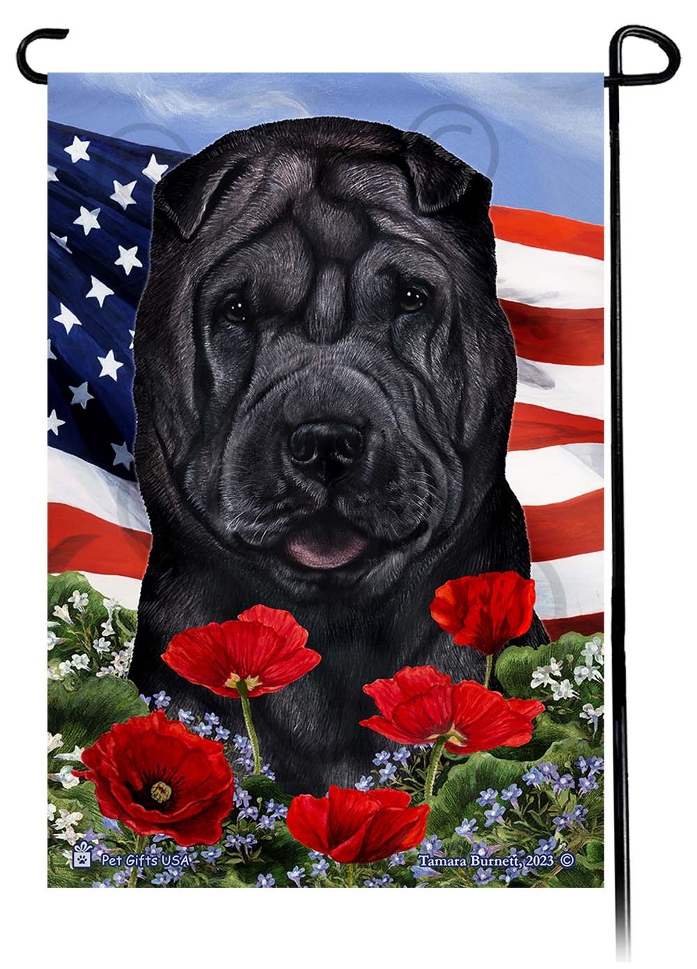 Shar Pei Patriotic Flowers Garden Flags